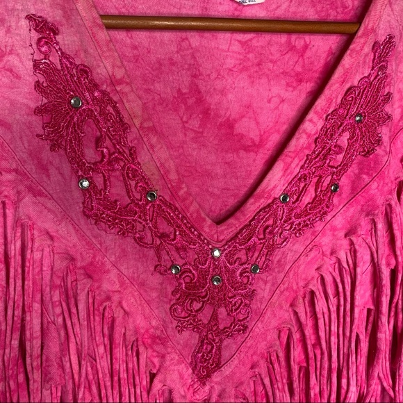 [Sweet Blondie] Pink Fringe Short Sleeve Shirt - Picture 4 of 7